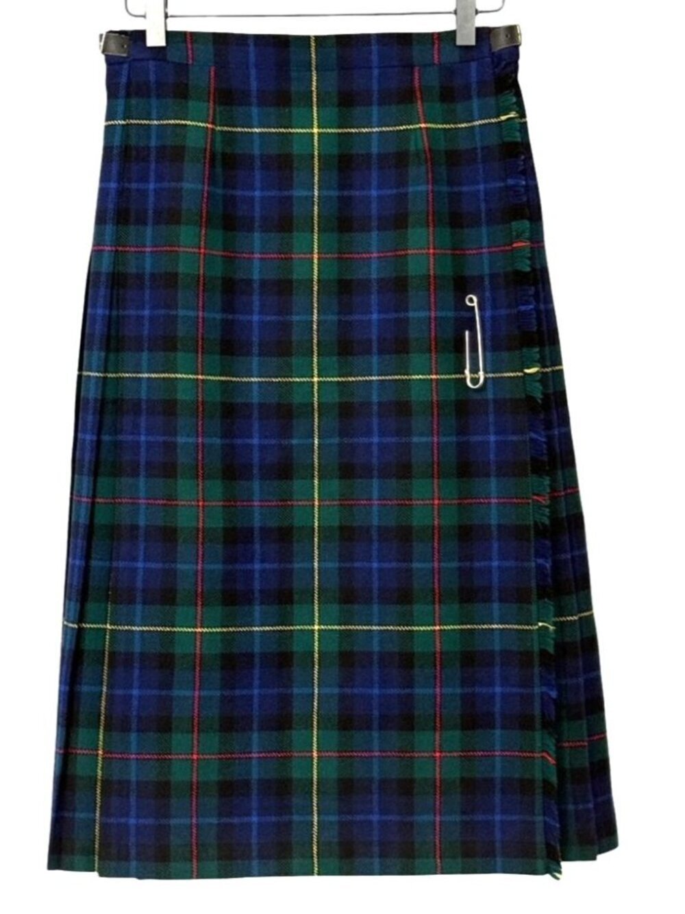 Pitlochry Skirt 100% Pure New Wool Scotland Blue Green Kilt Style EUC Size 14 UK